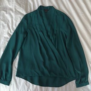 Ann Taylor Deep Green Pleated Wrap Blouse | Size XS